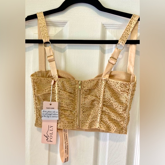 NWT Oh Polly After Party Underwired Embellished Bustier Crop Top in Gold - Picture 7 of 9